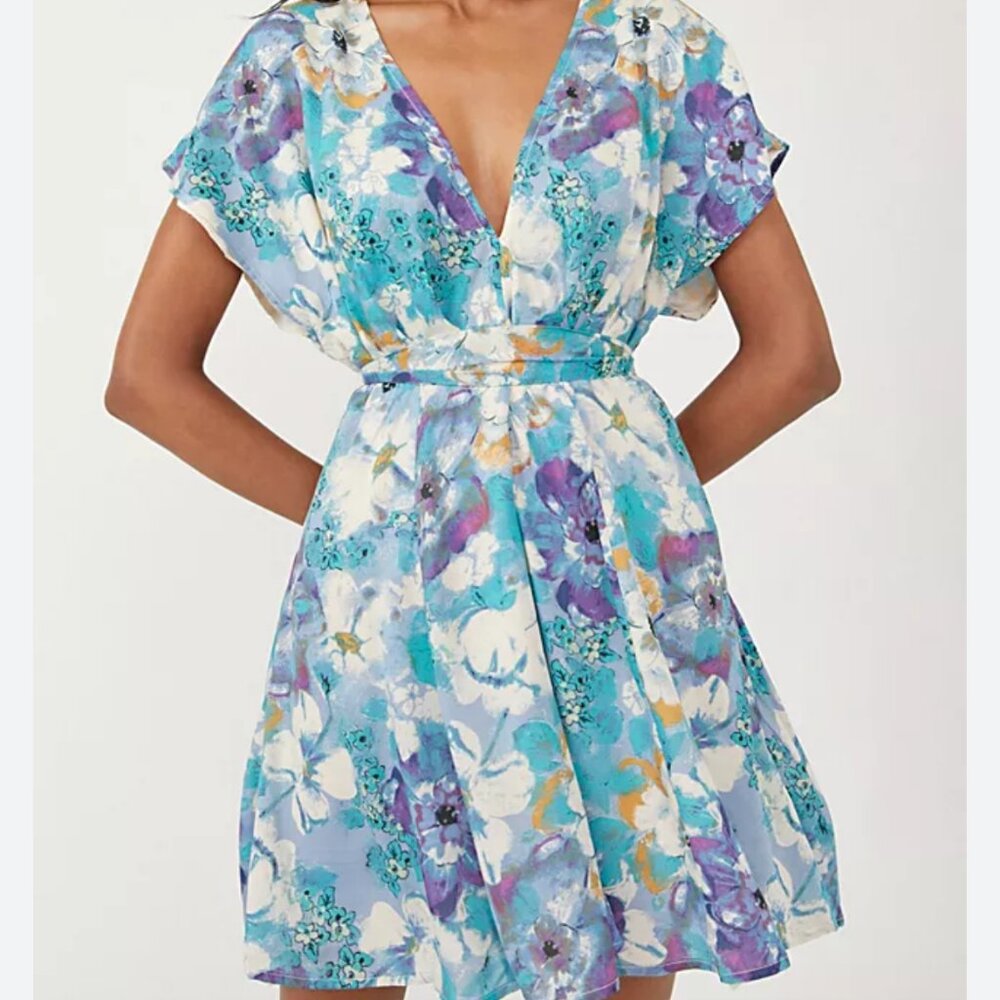 NEW FREE PEOPLE FREDDY TIE MINI FLORAL DRESS XS